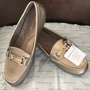 AEROSOLES Graphite Polyurethane (Silver) Leather Slip-On Driver Loafers